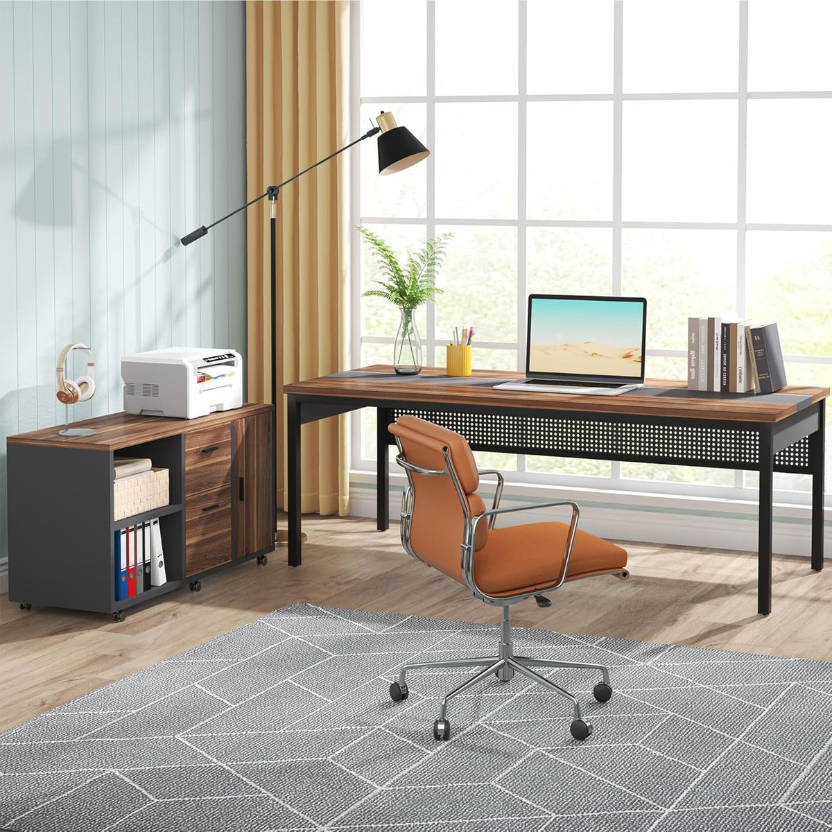 70.8 Inch Brown Black Professional Desk Workstation
