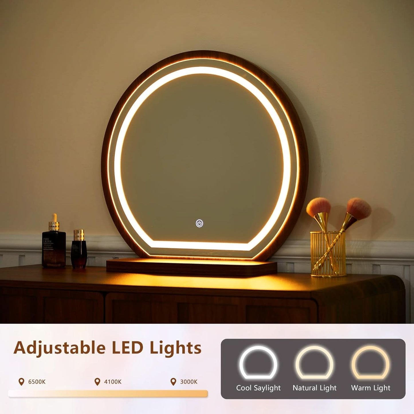 Walnut Vanity Desk Mirror With Integrated Lighting
