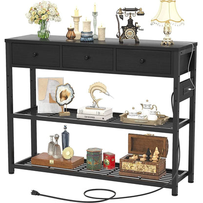 Black Console Table With USB Ports And Outlets For Living Room-1