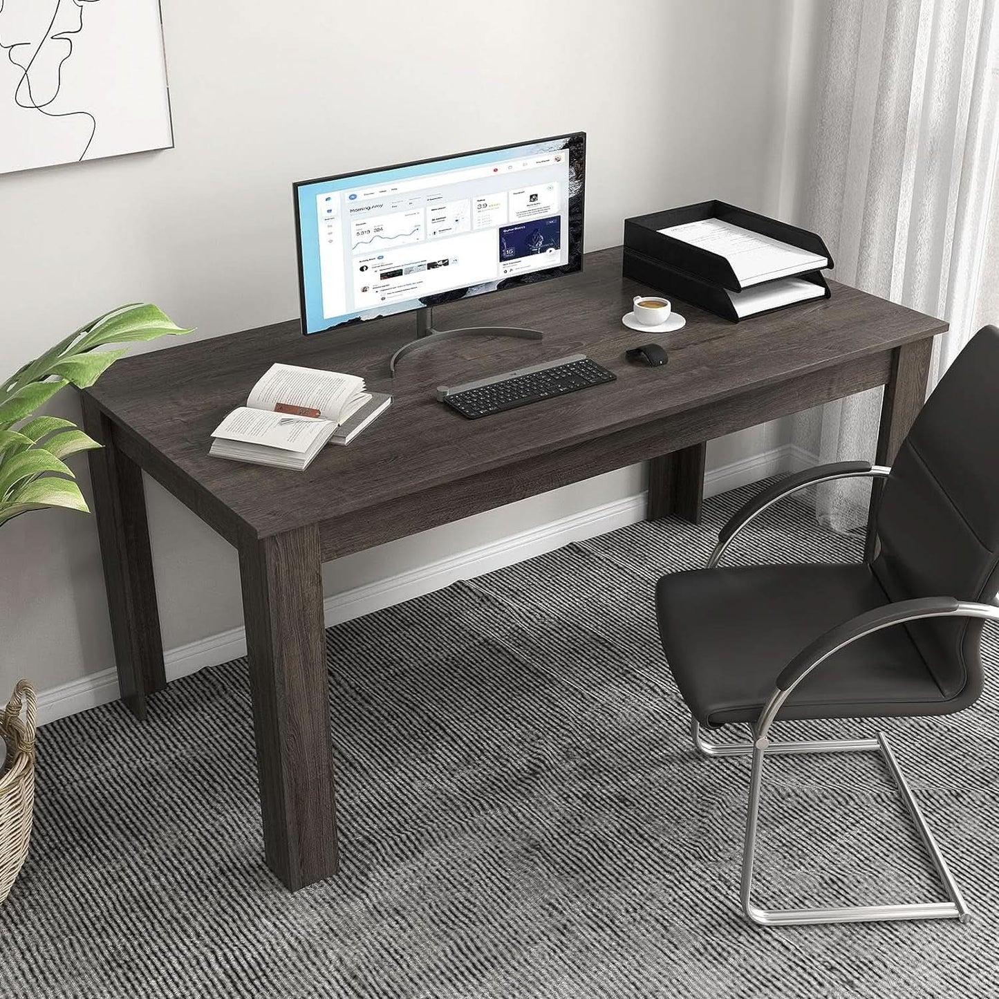 63 Inch Wood Dining Table For 4 To 6 People Grey Ideal For Dining Room