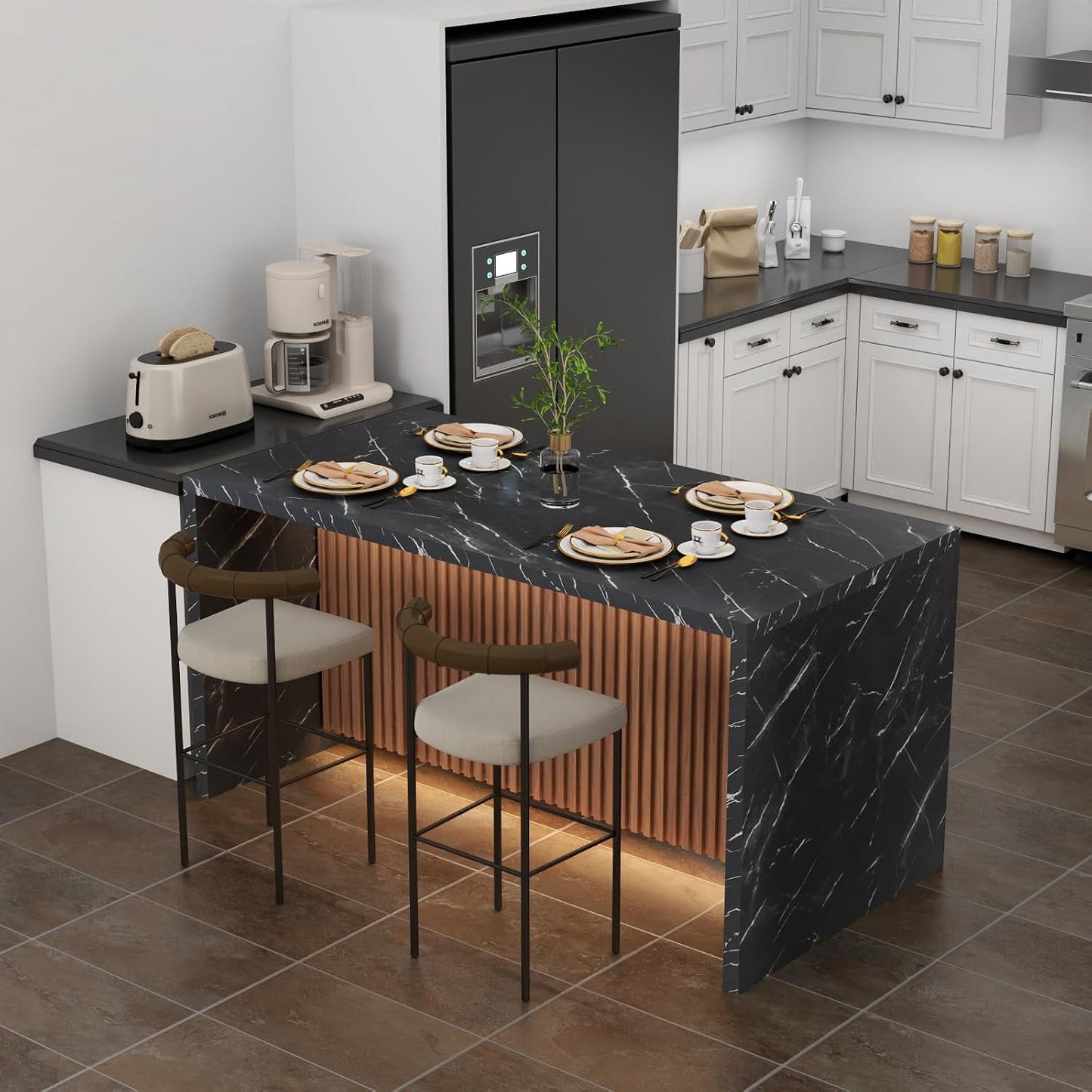63 Inches Black Imitation Dining Table Illuminated