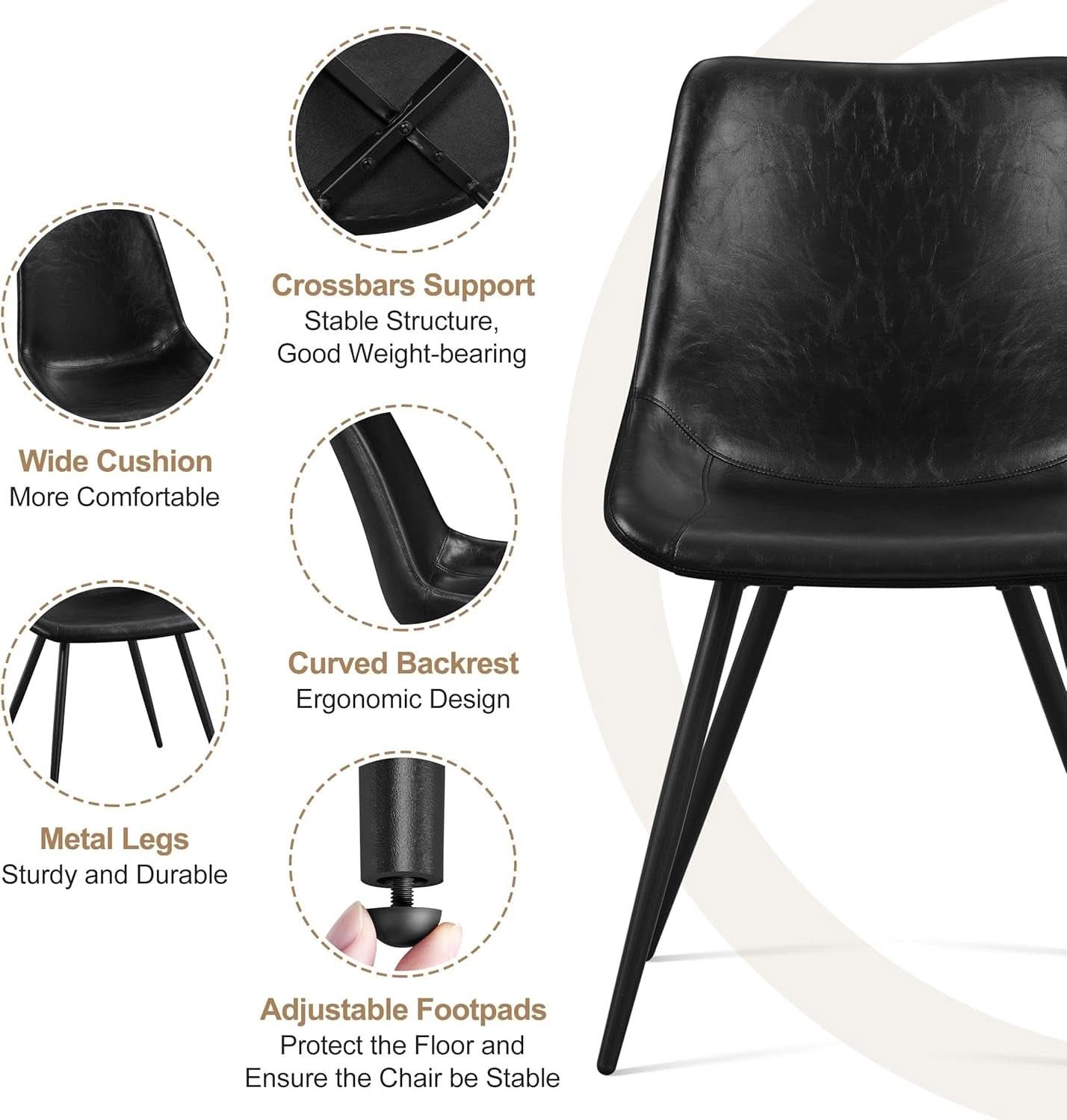 Mid Century Black Faux Leather Dining Chairs Set Of 2