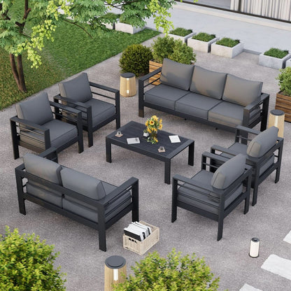 Aluminum Patio Set 7 Piece With Waterproof Covers Grey