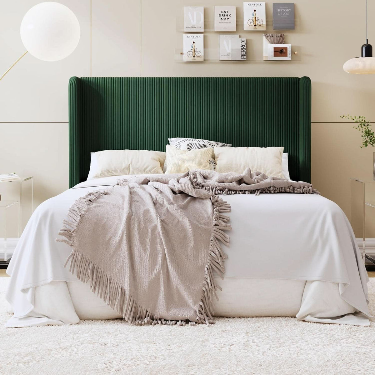 Queen Size Corduroy Upholstered Dark Green Bed Frame
