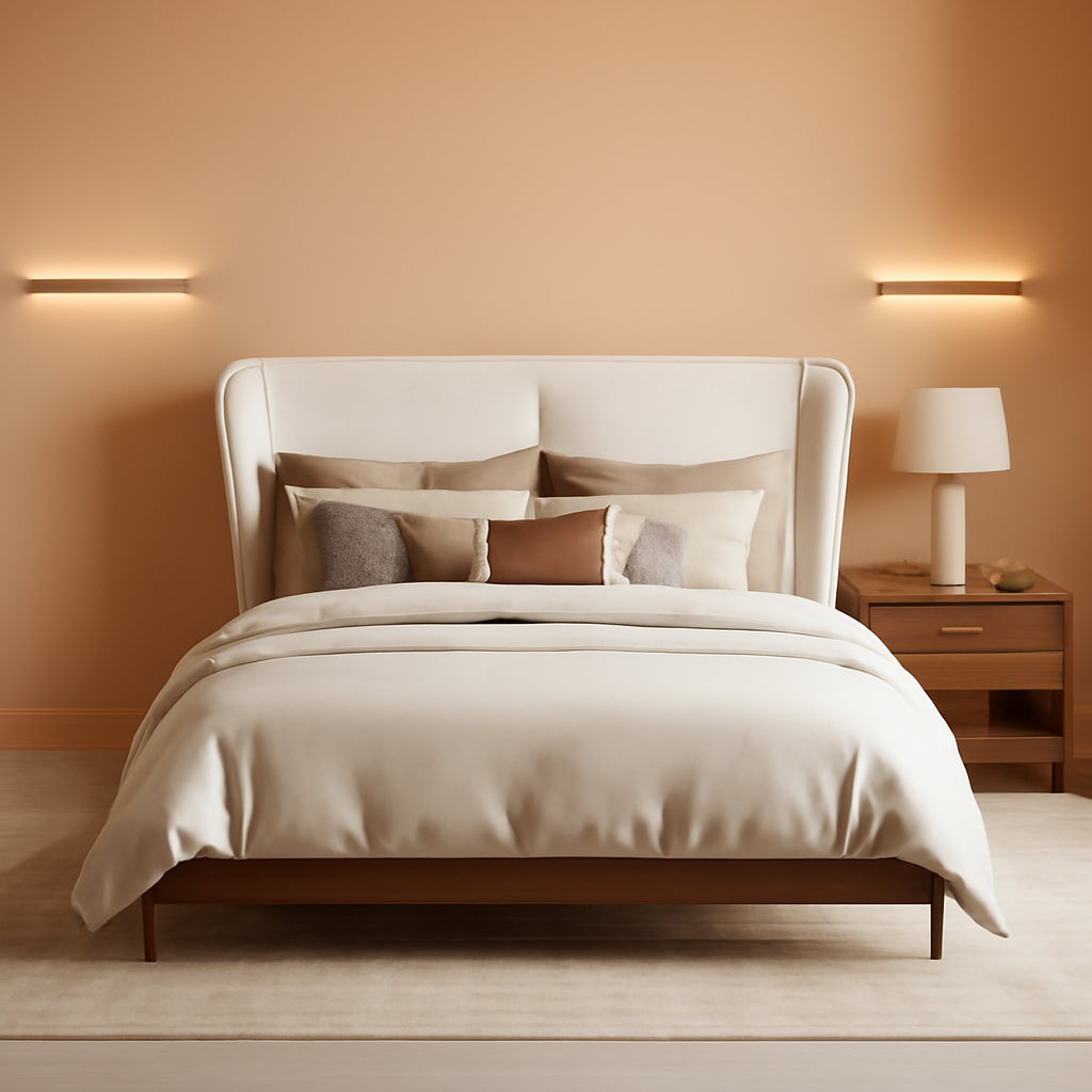 Queen Size White Platform Bed Headboard Wingback Plush