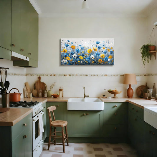 Cerulean Yellow Wildflower Wall Art TwentyByFortyInch Canvas