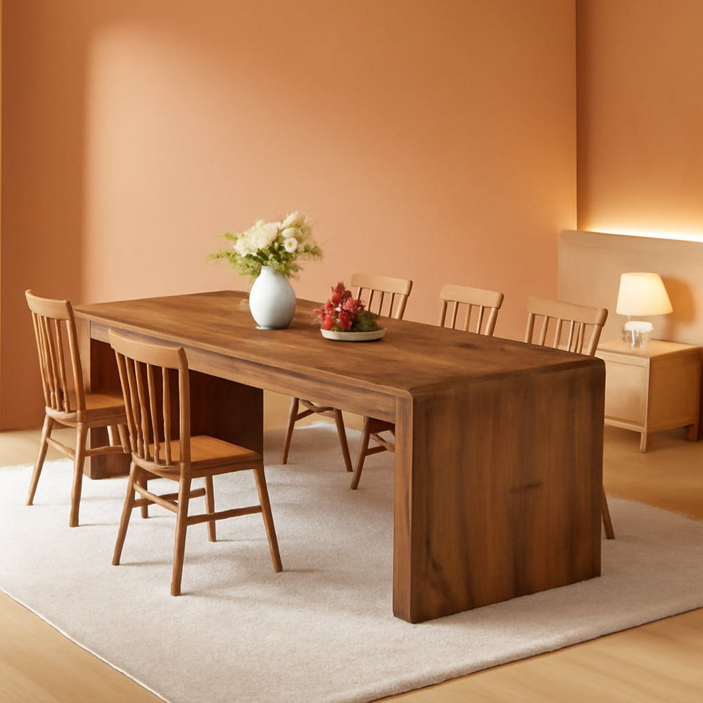 Solid Wood Farmhouse Rectangular Dining Table Walnut