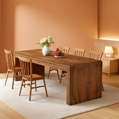 Solid Wood Farmhouse Rectangular Dining Table Walnut