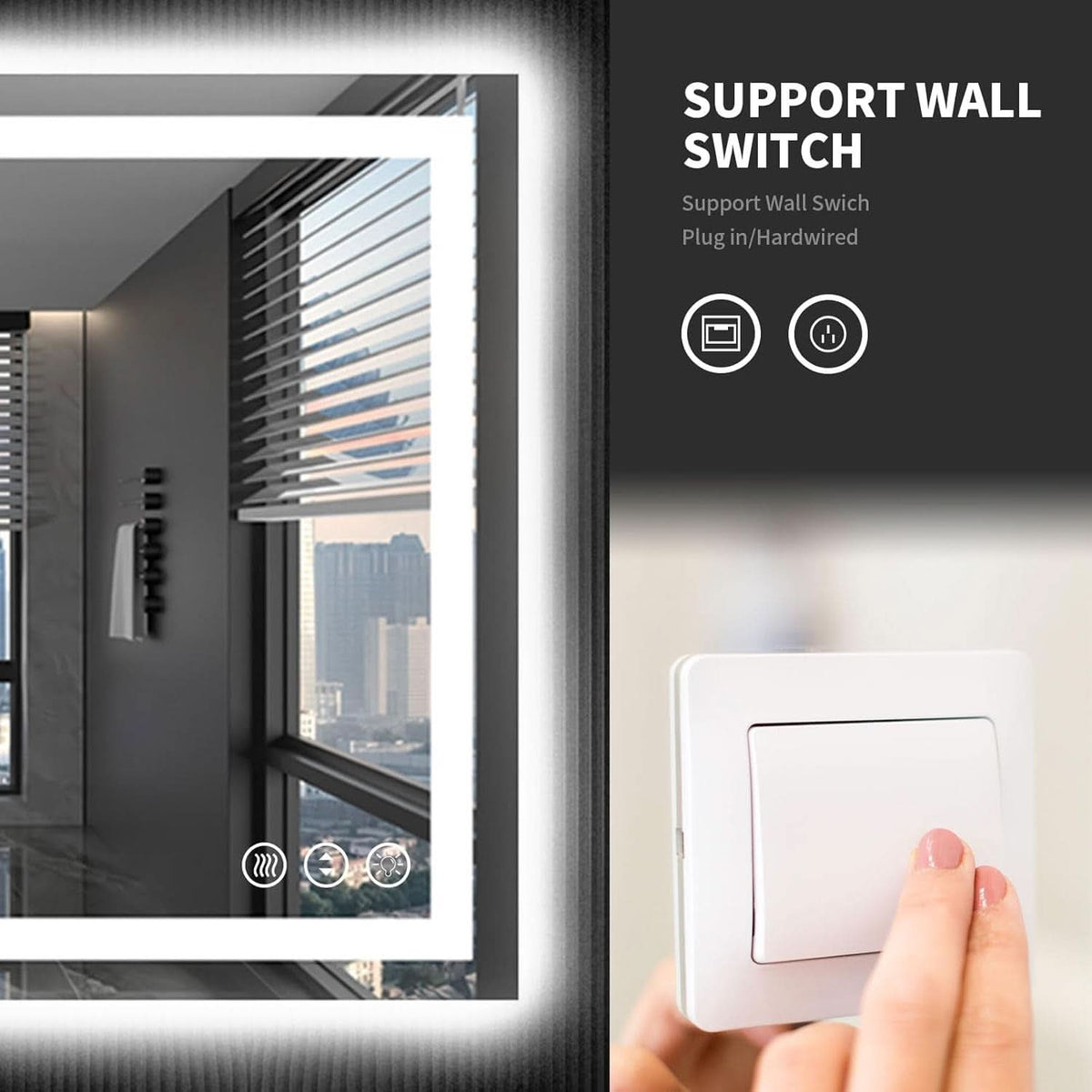 48X36Inch LED Backlit AntiFog Vanity Mirror Dimmable