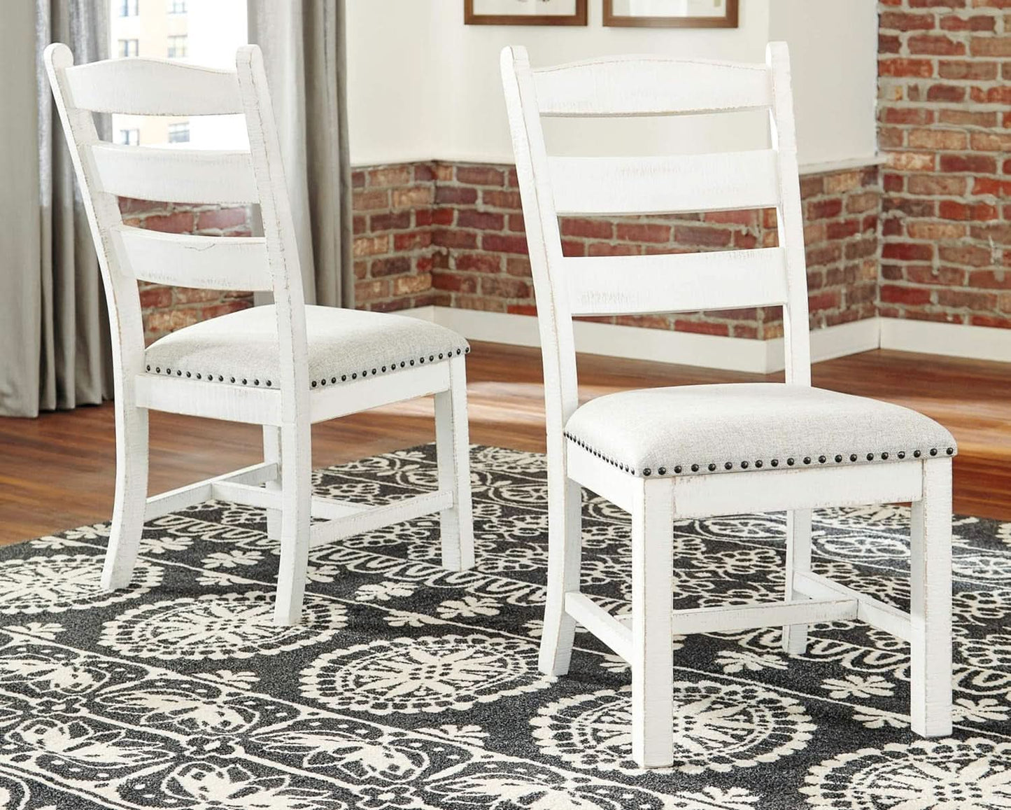 Vintage Farmhouse Cushioned Dining Chairs Whitewash 2 Pack