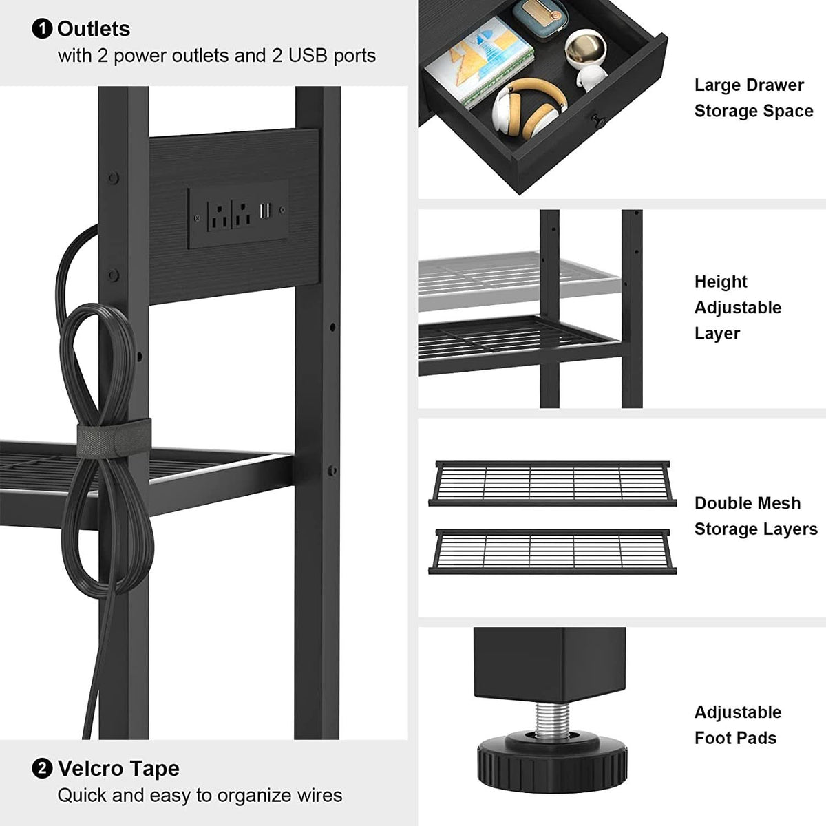 Black Console Table With USB Ports And Outlets For Living Room-3