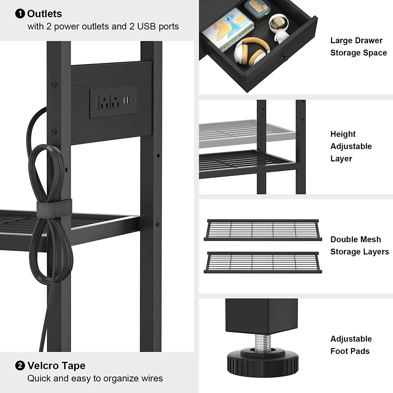 Black Console Table With USB Ports And Outlets For Living Room-3