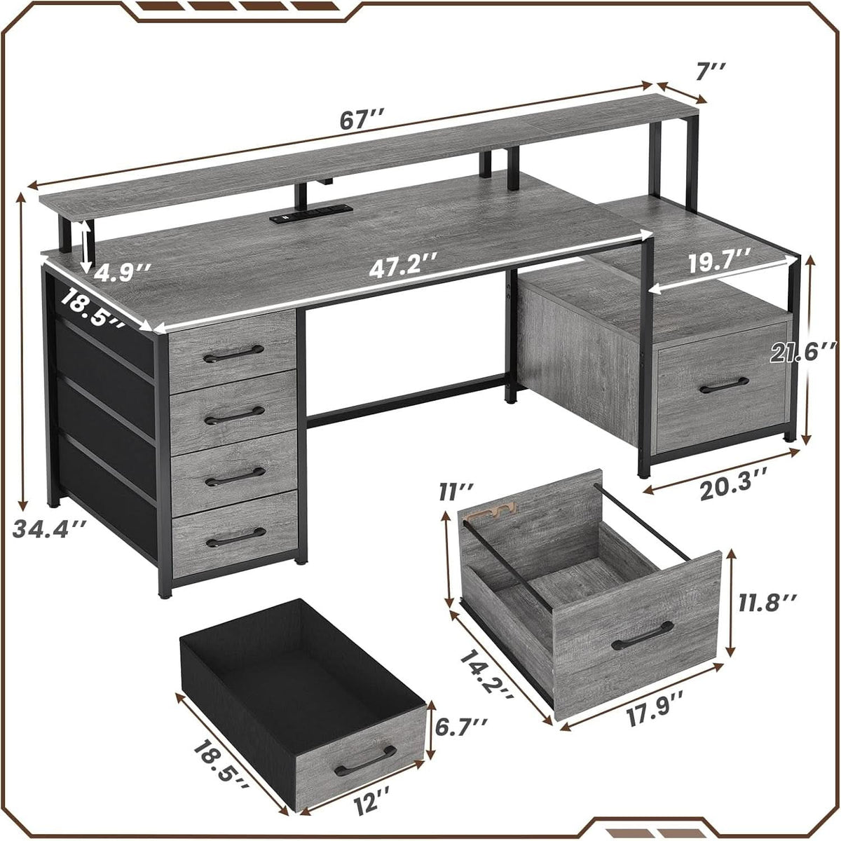 66 Inch Home Office Desk With File Drawer For Computer