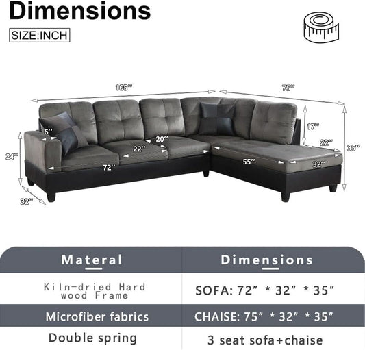 Two Piece L Shape Sectional Sofa Set With Chaise In Taupe Microfiber Right Hand Facing Living Room Furniture-1