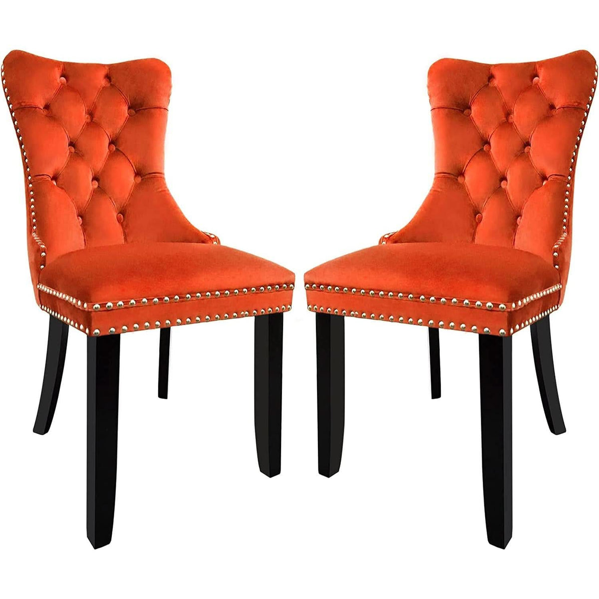 Solid Wood Dining Chairs With Nailhead Back Set Of 2