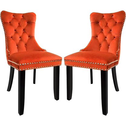Solid Wood Dining Chairs With Nailhead Back Set Of 2