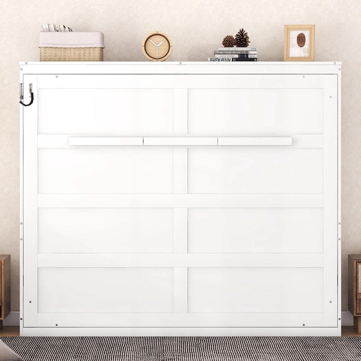 Bright White Solid Walnut Murphy Bed Cabinetry Plus