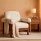 Beige Boucle Upholstered Barrel Chair With SolidWood