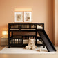 Espresso Solid Pine Full Over Full Bunk Bed With Slide