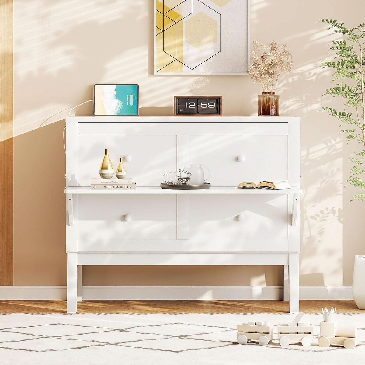White Murphy Bed With Integrated USB Port-2