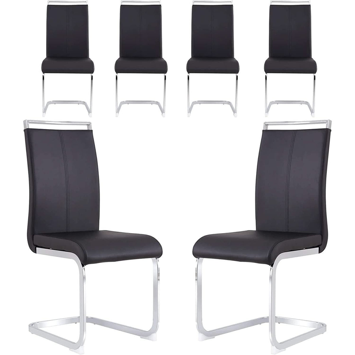 6 Piece Black PU Leather Dining Chairs With Metal Legs