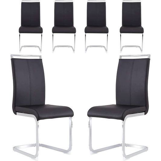 6 Piece Black PU Leather Dining Chairs With Metal Legs