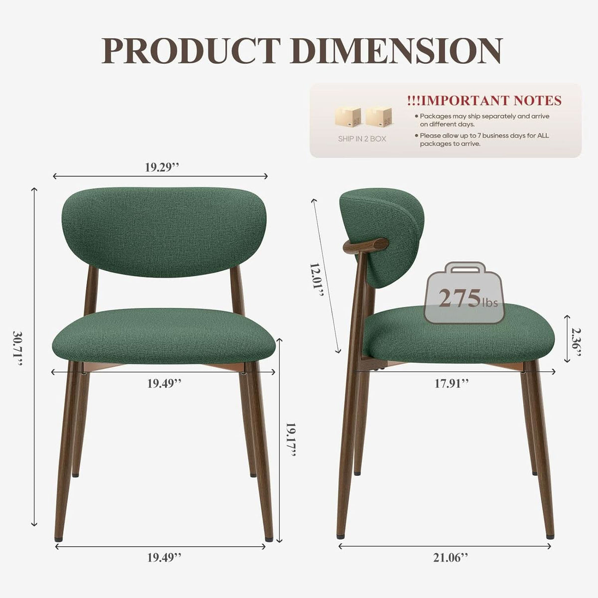 Green Upholstered Dining Chairs With Curved Backrest