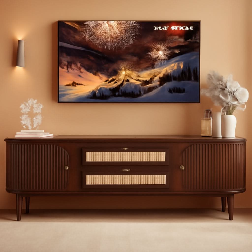 75 Inch Fluted TV Mid Century Entertainment Center Tambour