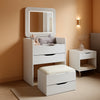 White Compact Vanity Desk Featuring Illuminated Lights