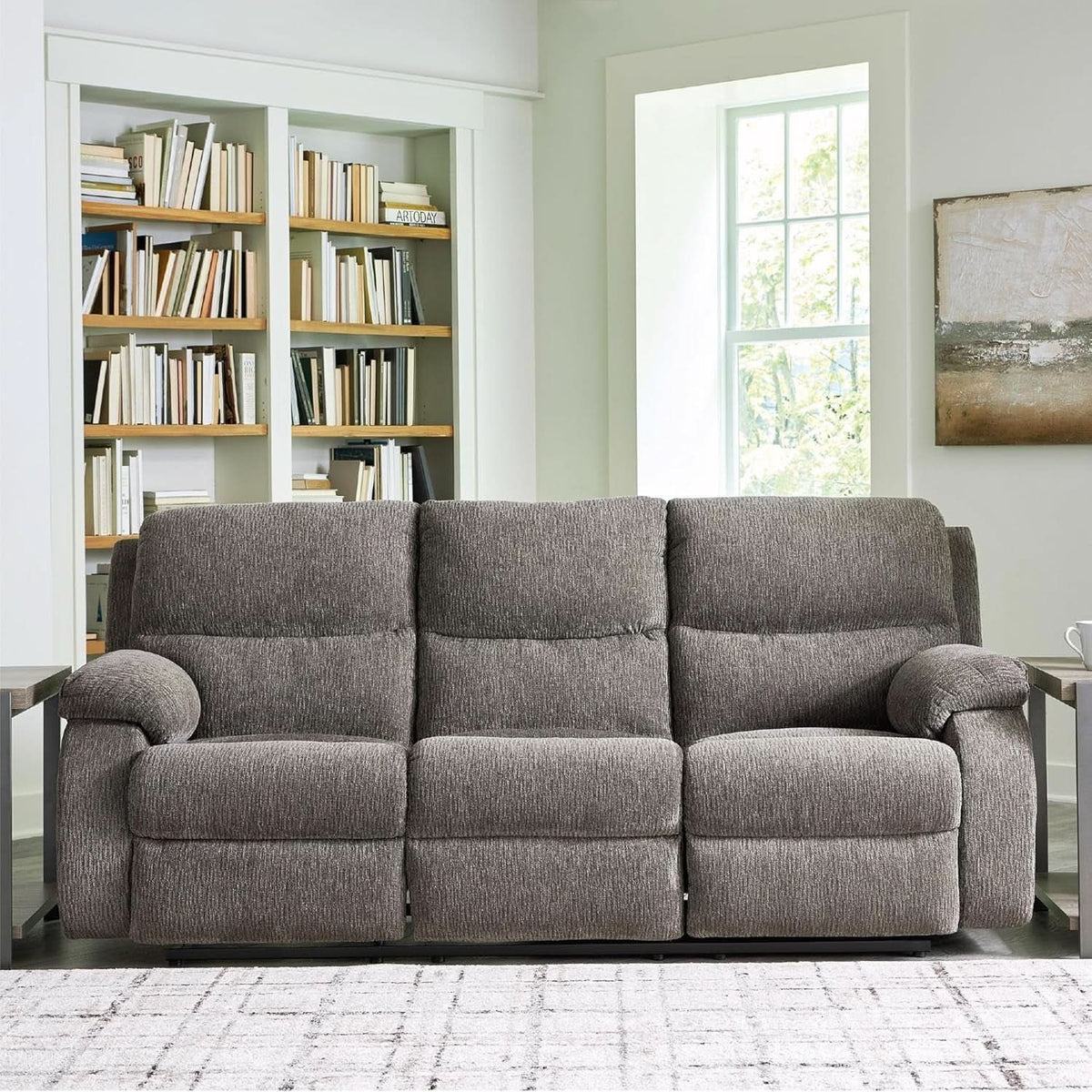 Contemporary Manual Reclining Sofa Gray Upholstery
