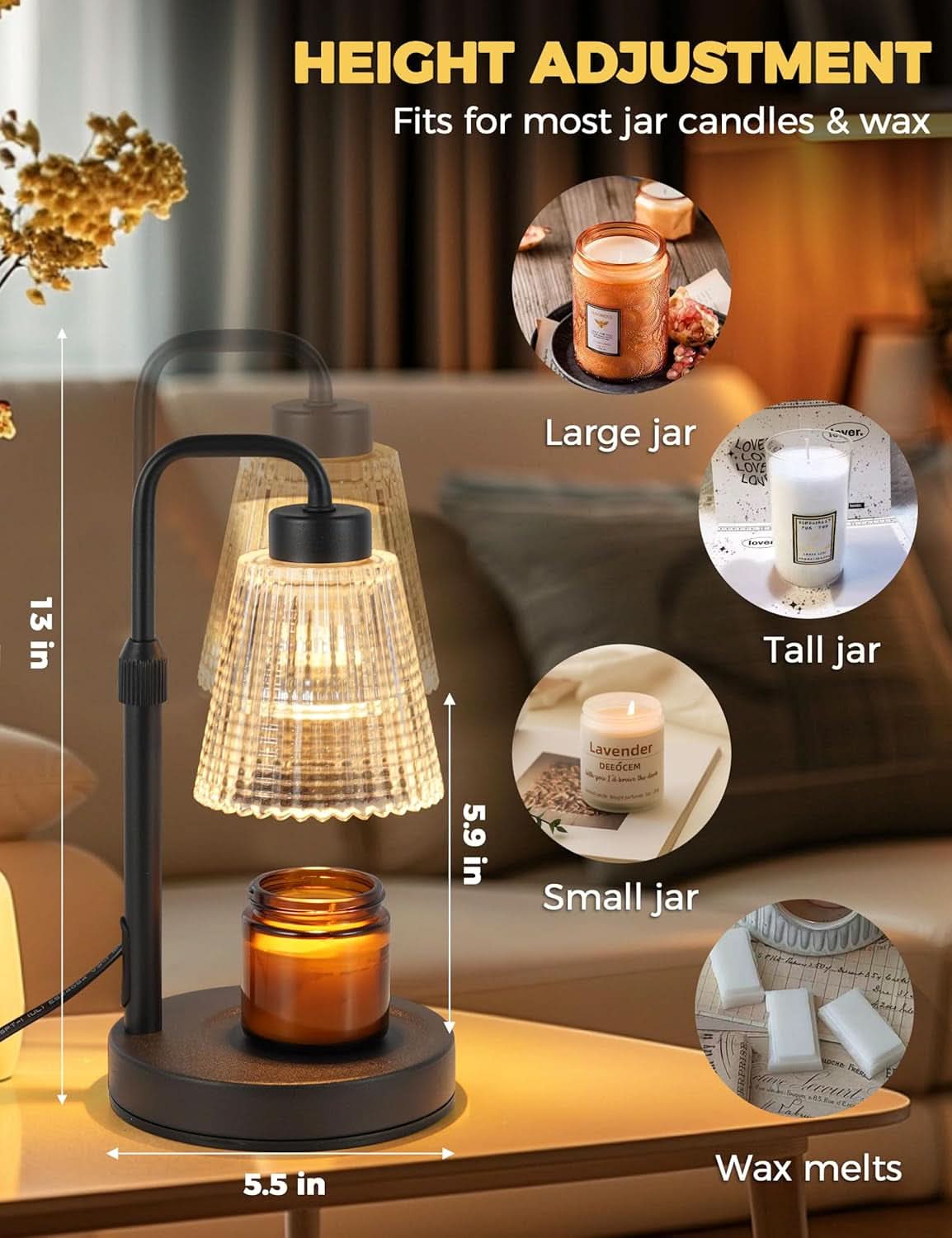Candle Warmer Lamp With Timed Dimmable Illumination