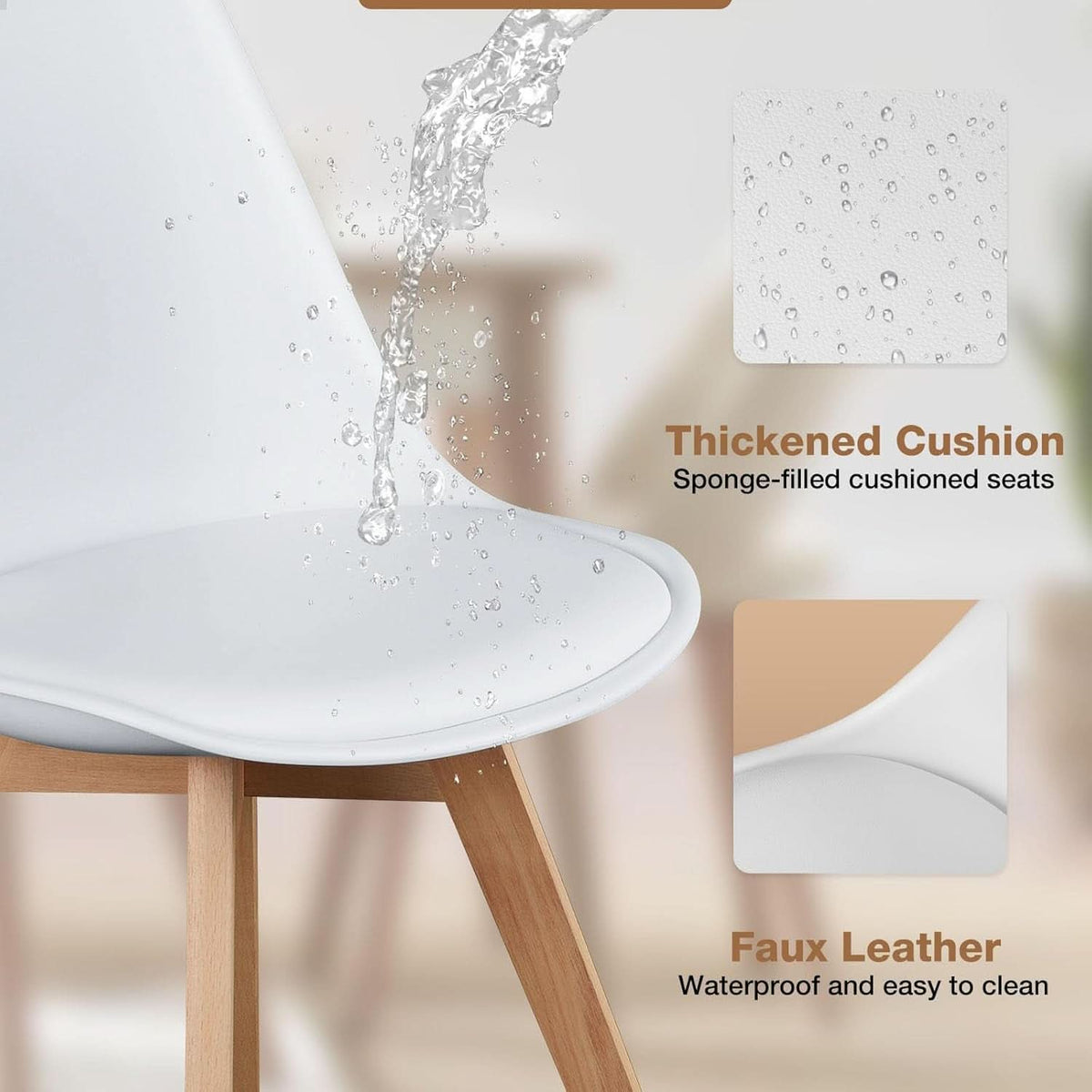 Set Of Four White Contemporary PU Leather Dining Chairs