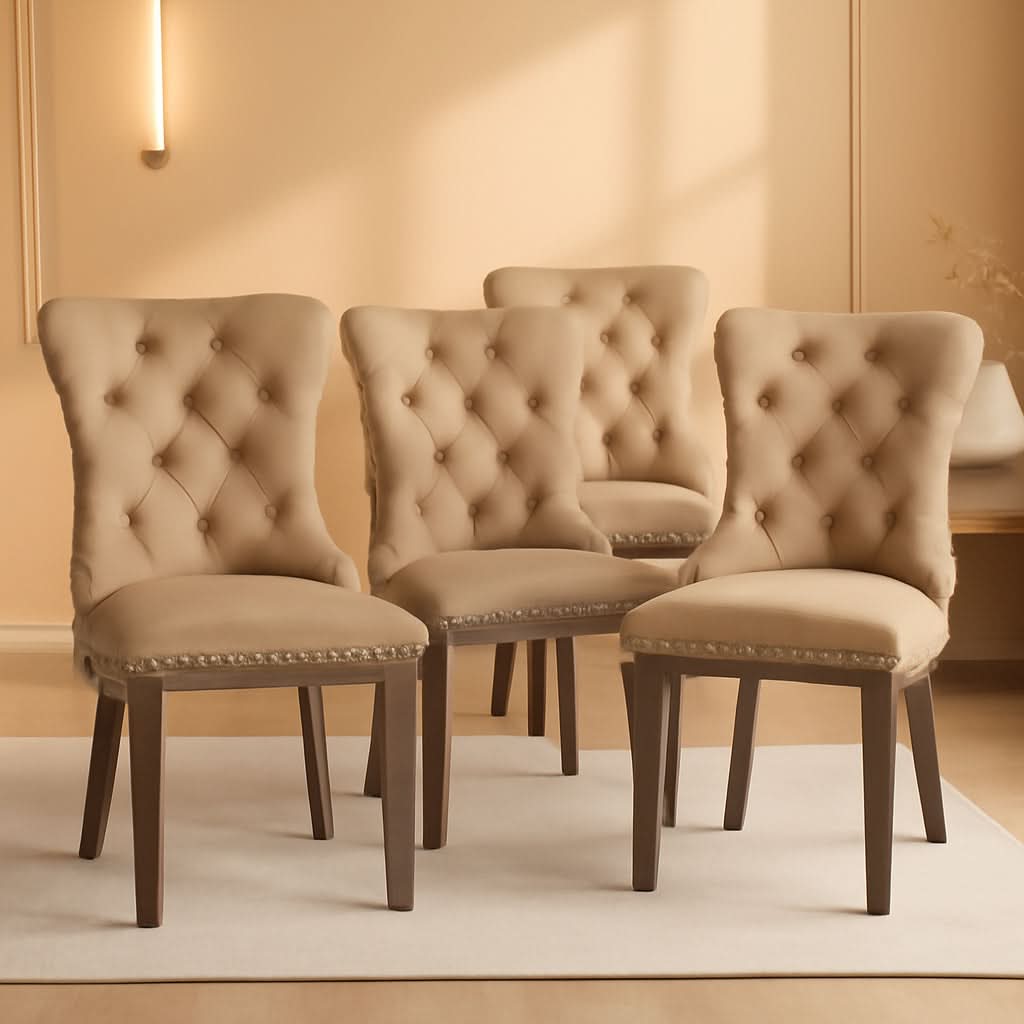 Khaki Velvet Dining Chairs Set of 4 With Button Back