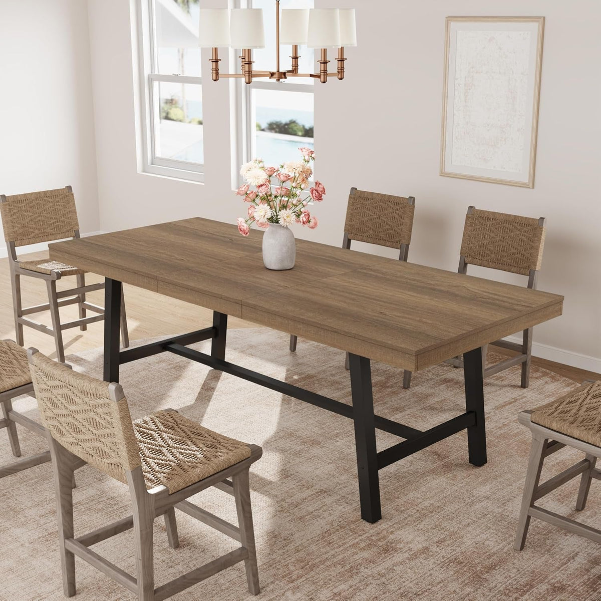 Extendable Dining Table Distressed Steel Heavy Duty