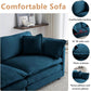 Blue Chenille Three Piece Sofa Set With Seven Pillows