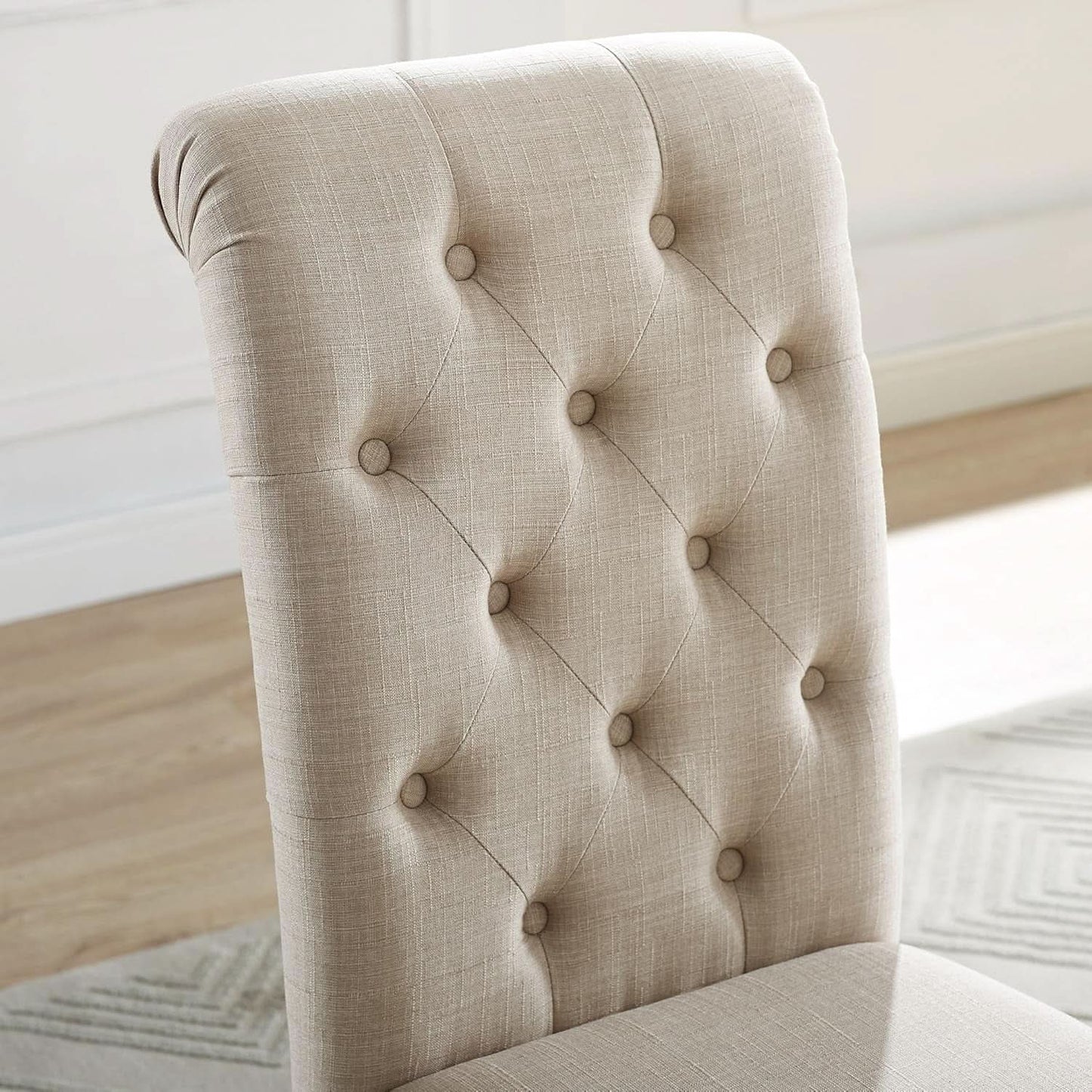 Tufted Solid Wood Dining Chairs Tan Set Of 2 Modern