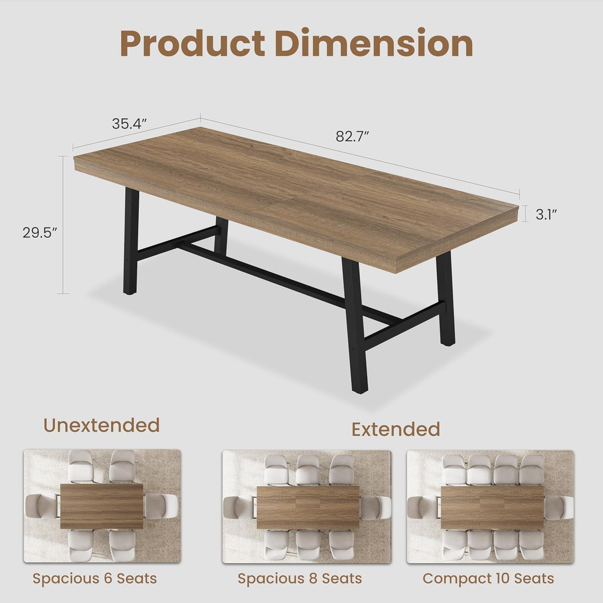 Extendable Dining Table Distressed Steel Heavy Duty