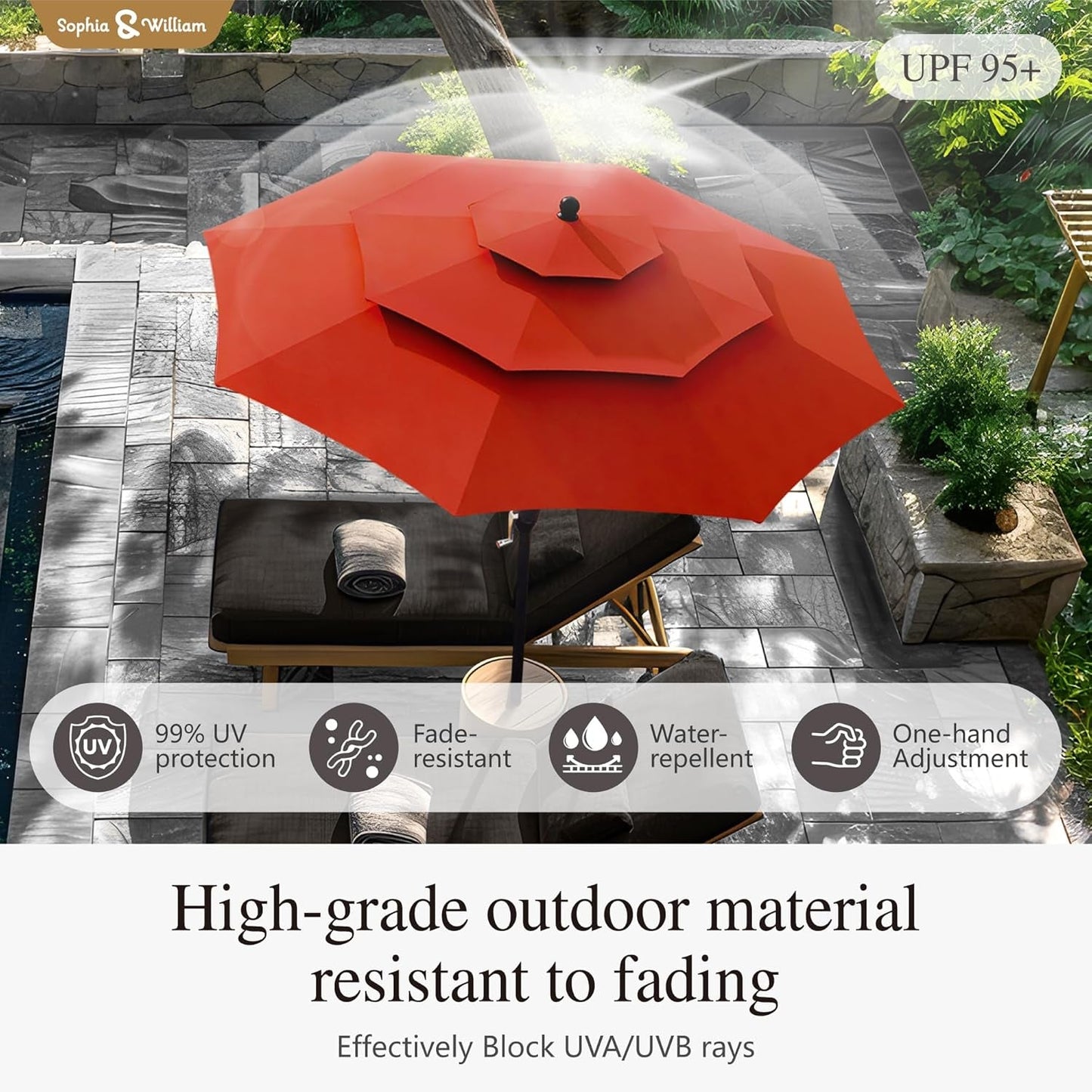 10Ft Auto Tilt Patio Umbrella Weather-Resistant Red