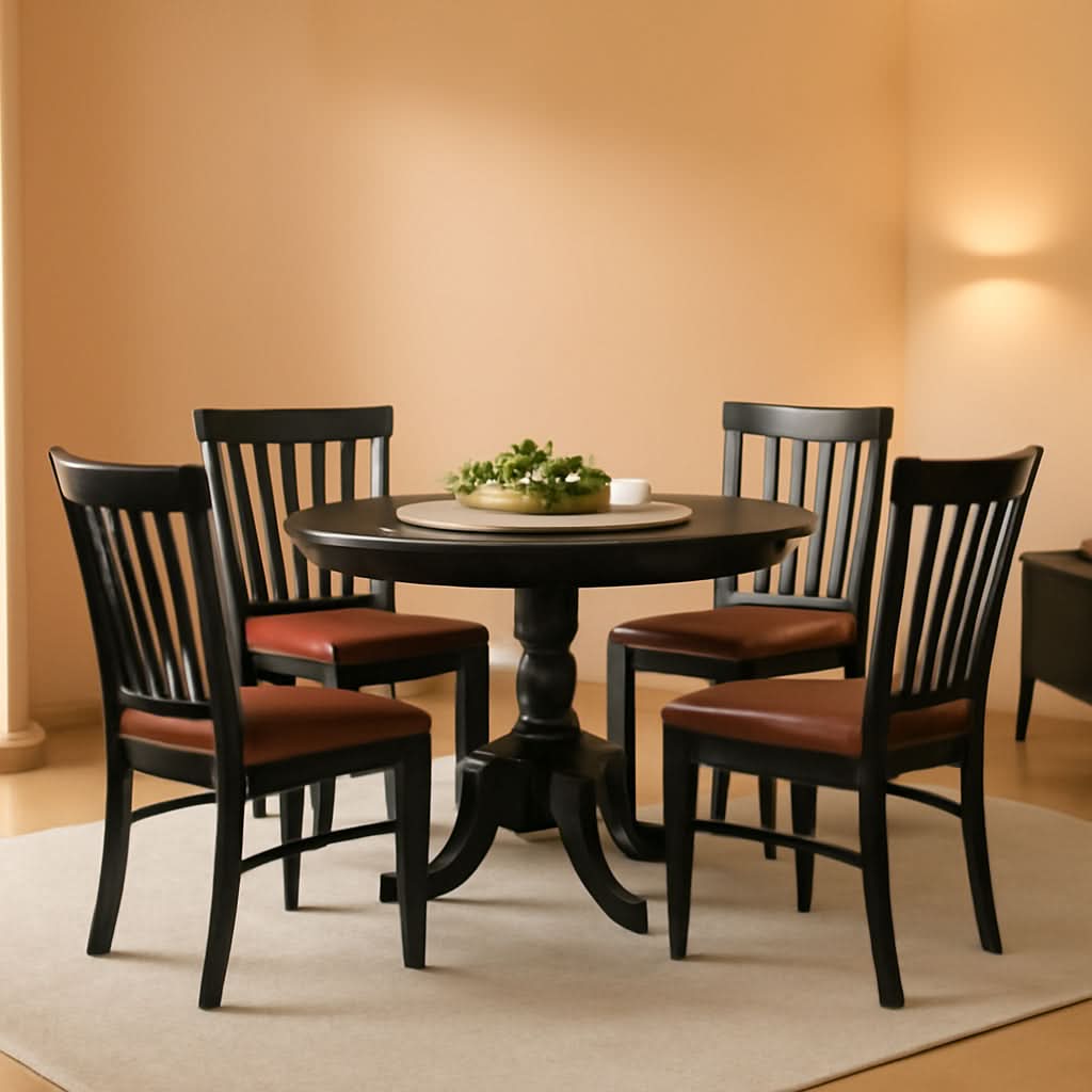 5-Piece Drop Leaf Dining Table Set Black Faux Leather