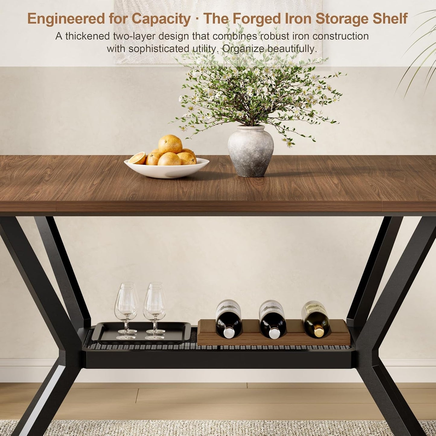Rectangular 55 Inch Dining Table Storage Underneath
