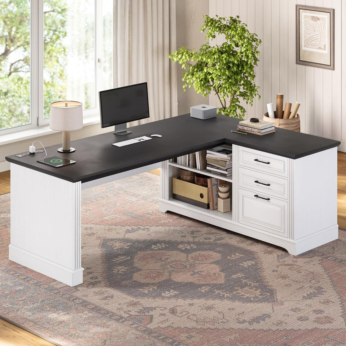 Executive L Shaped Desk With Multifunctional Outlets