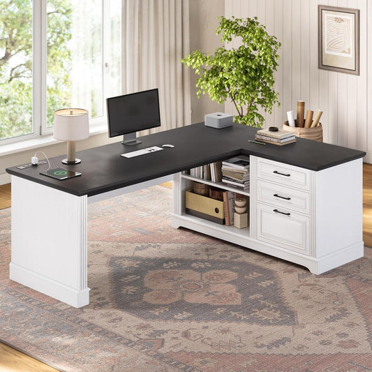 Executive L Shaped Desk With Multifunctional Outlets