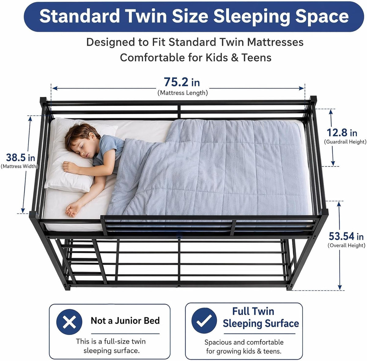 Twin Industrial Strength Metal Bunk Bed Rails System