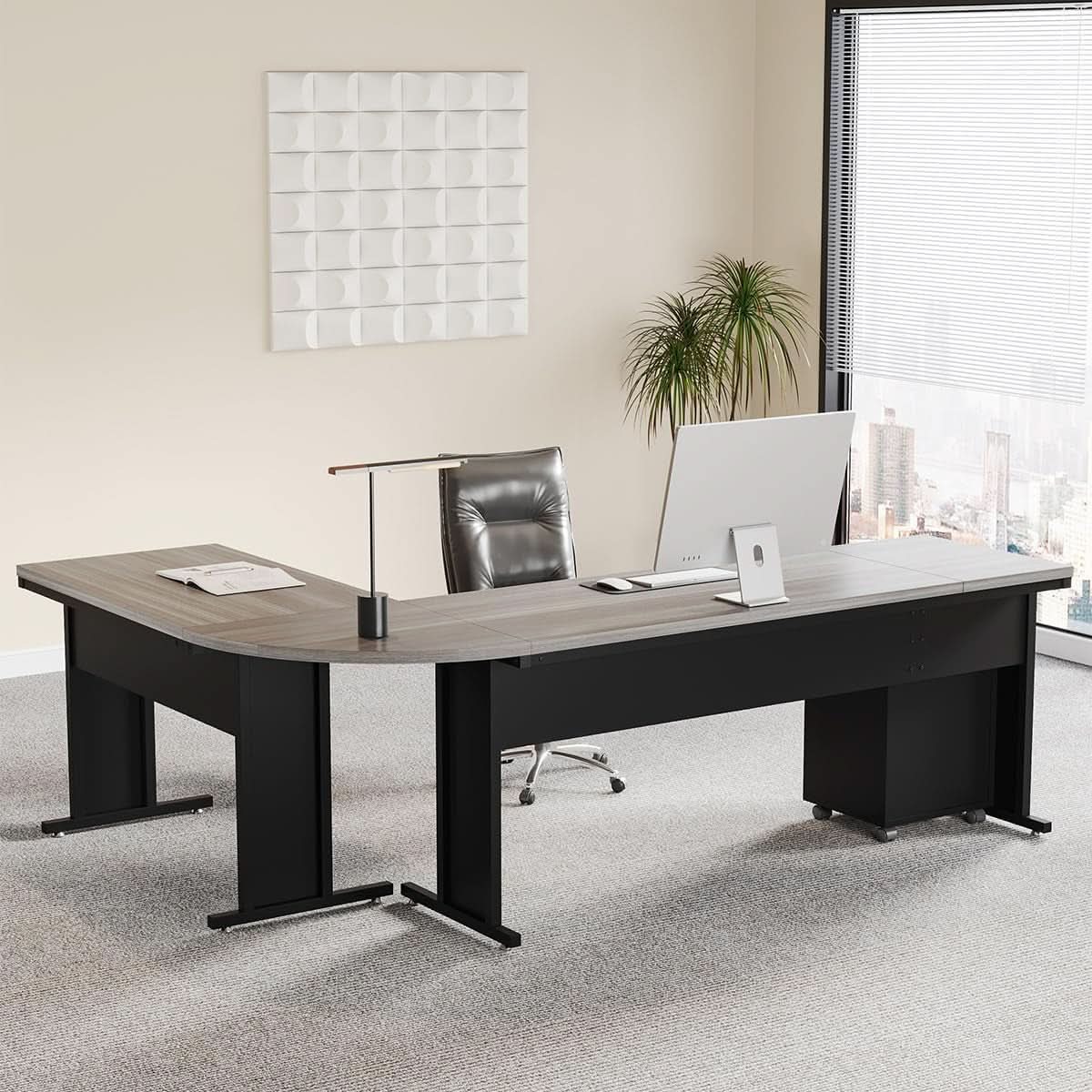 83 Inch L Shaped Office Desk Gray Executive Desk Large