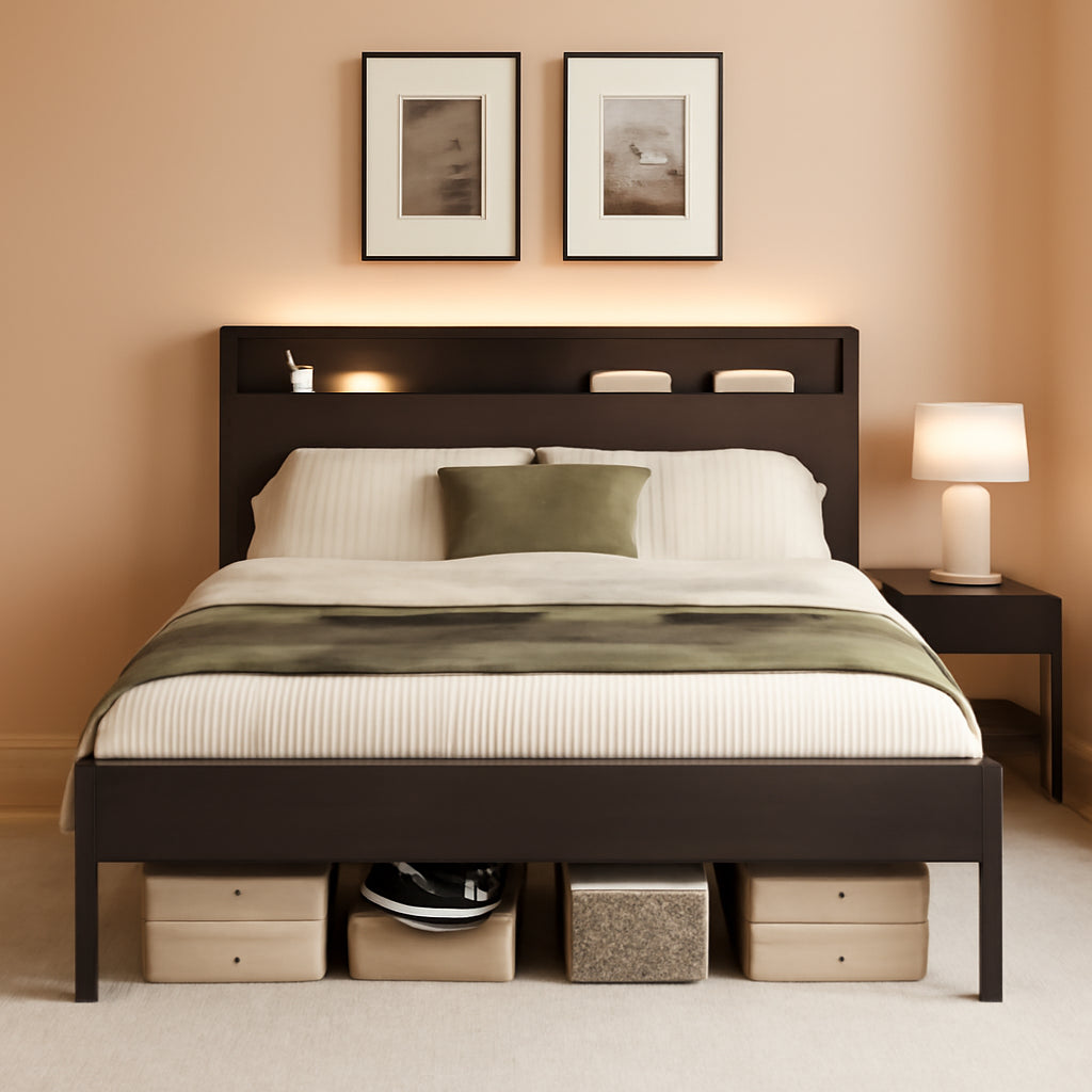 Full Standard Size Bed Frame With Storage Headboard