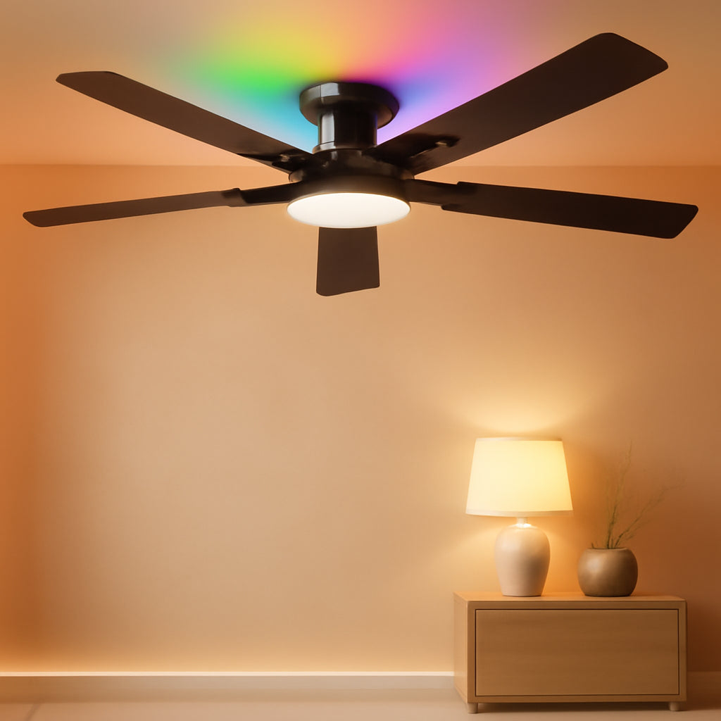 52 Inch Smart Black Ceiling Fan Energy Efficient Cooling