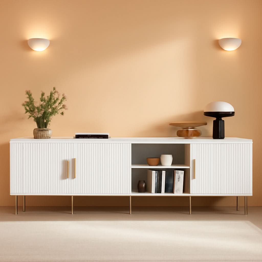 White TV Console With Entertainment Storage 80 Inch