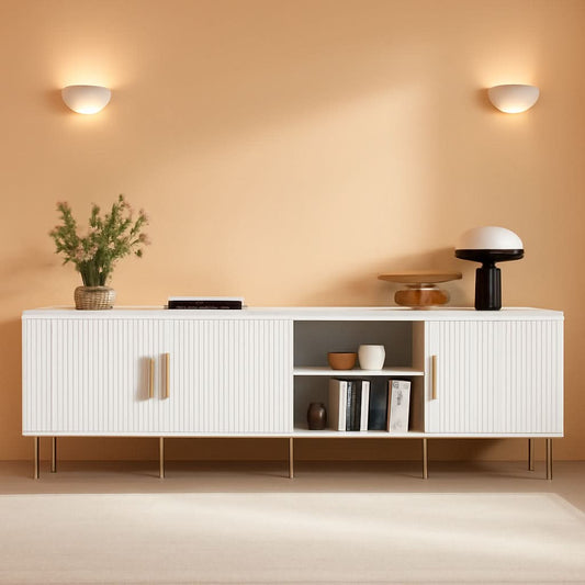 White TV Console With Entertainment Storage 80 Inch
