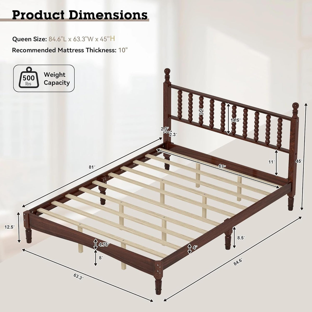 Victorian Walnut Spindle Headboard Queen Platform Bed