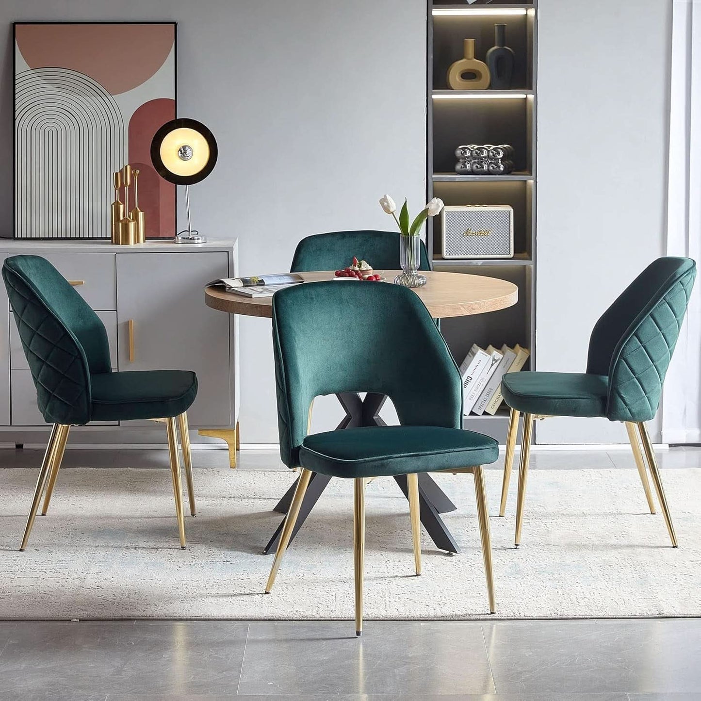 Forest Green Velvet Upholstered Dining Chairs Gold Legs